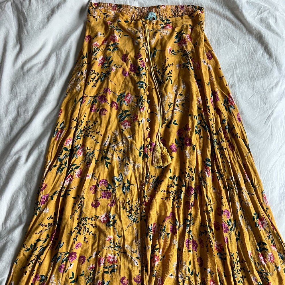 MAXI SKIRT Yellow Floral in a MEDIUM with Adjustable Waist